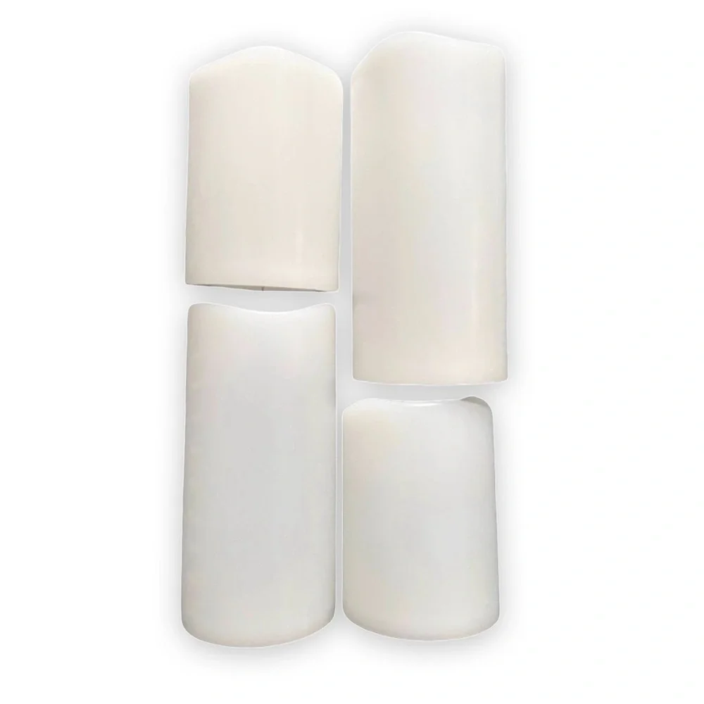 Four White Pillar Candles / Battery Operated